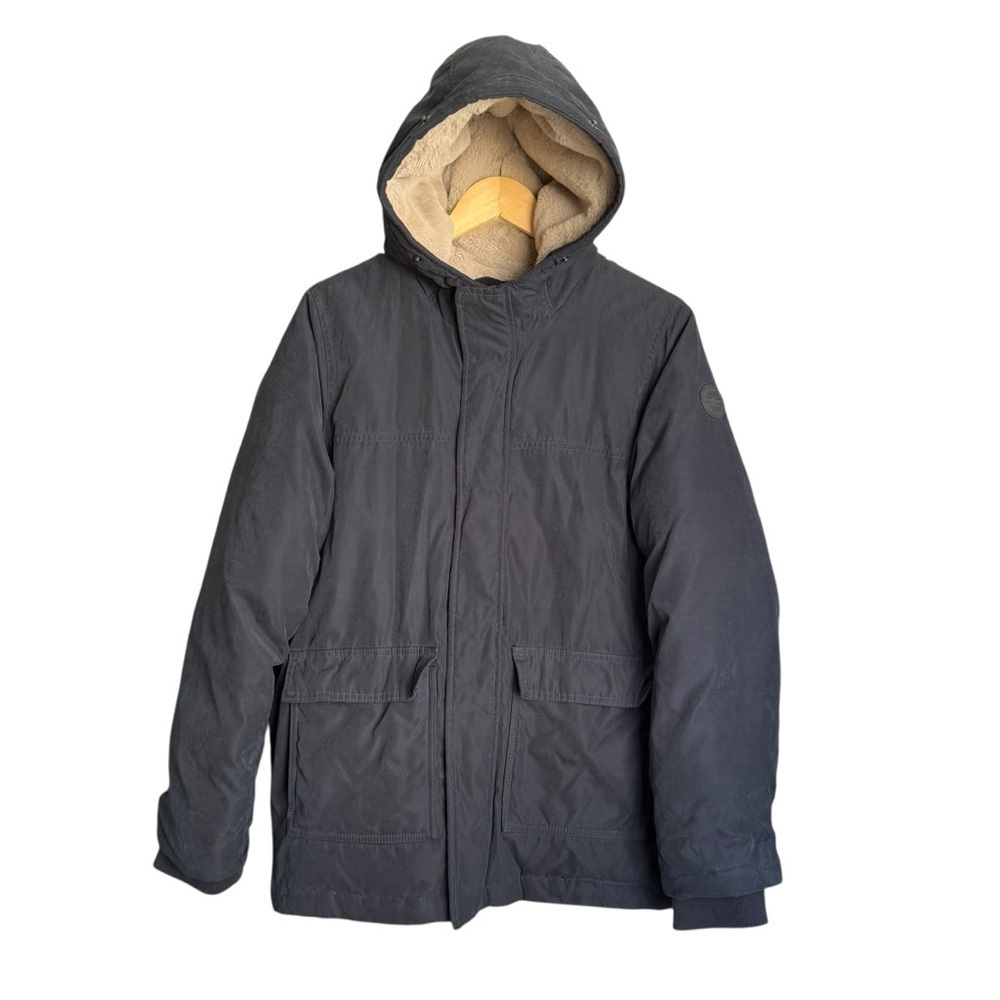 Abercrombie Kids Fleece Lined Parka Jacket Boys 15/16 Navy Water Resistant READ
